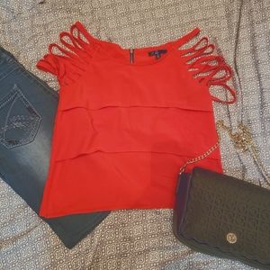 C. Luce strappy open shoulder ruffled red tiered